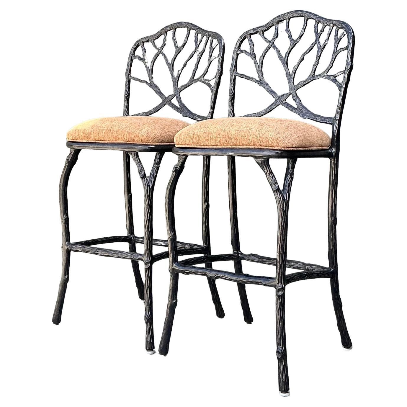 Vintage Veneman Cast Aluminum Branch Barstools. - A Pair For Sale