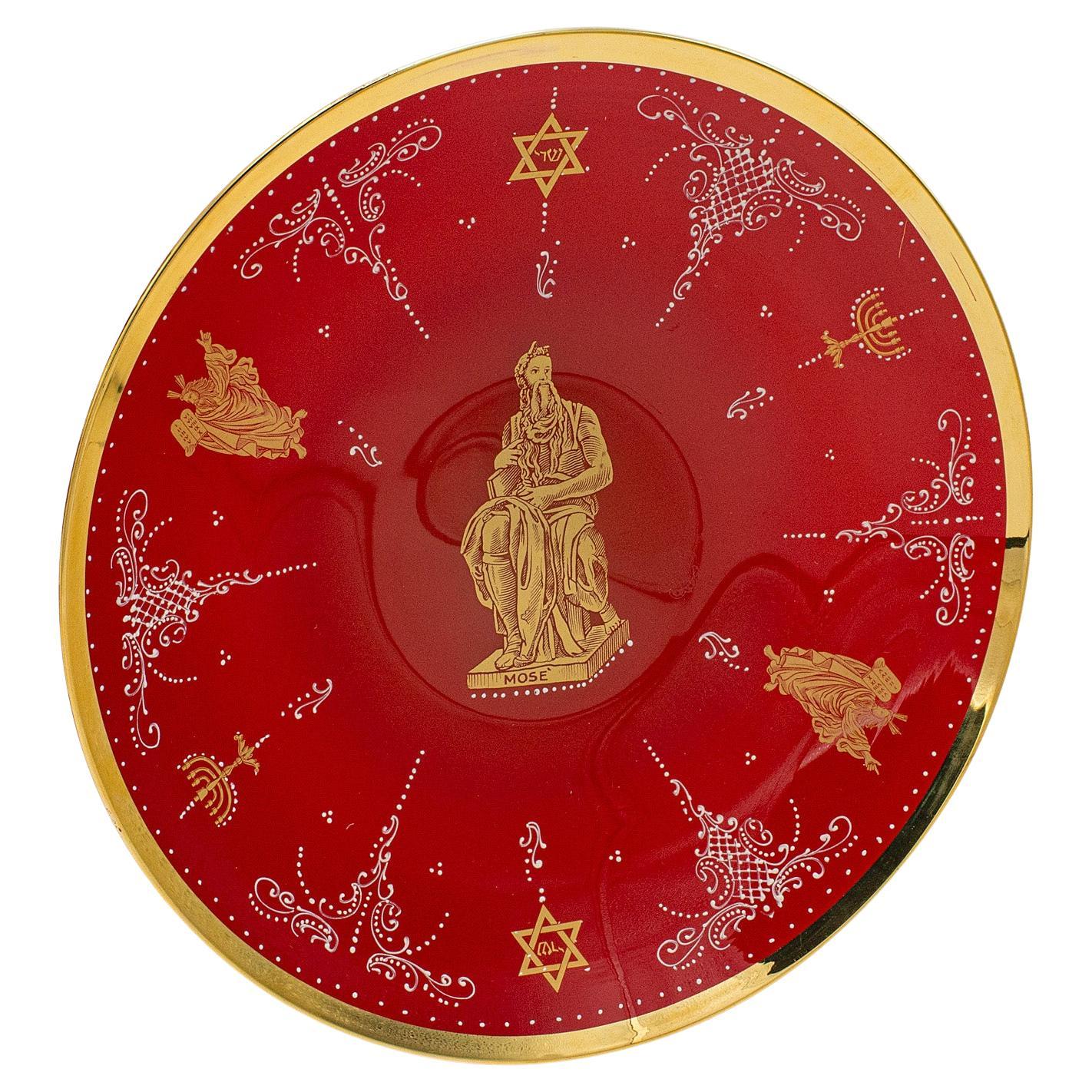 Vintage-Obstschale aus venezianischem Kunstglas, Italienisch, vergoldet, dekorativer Teller, Moses