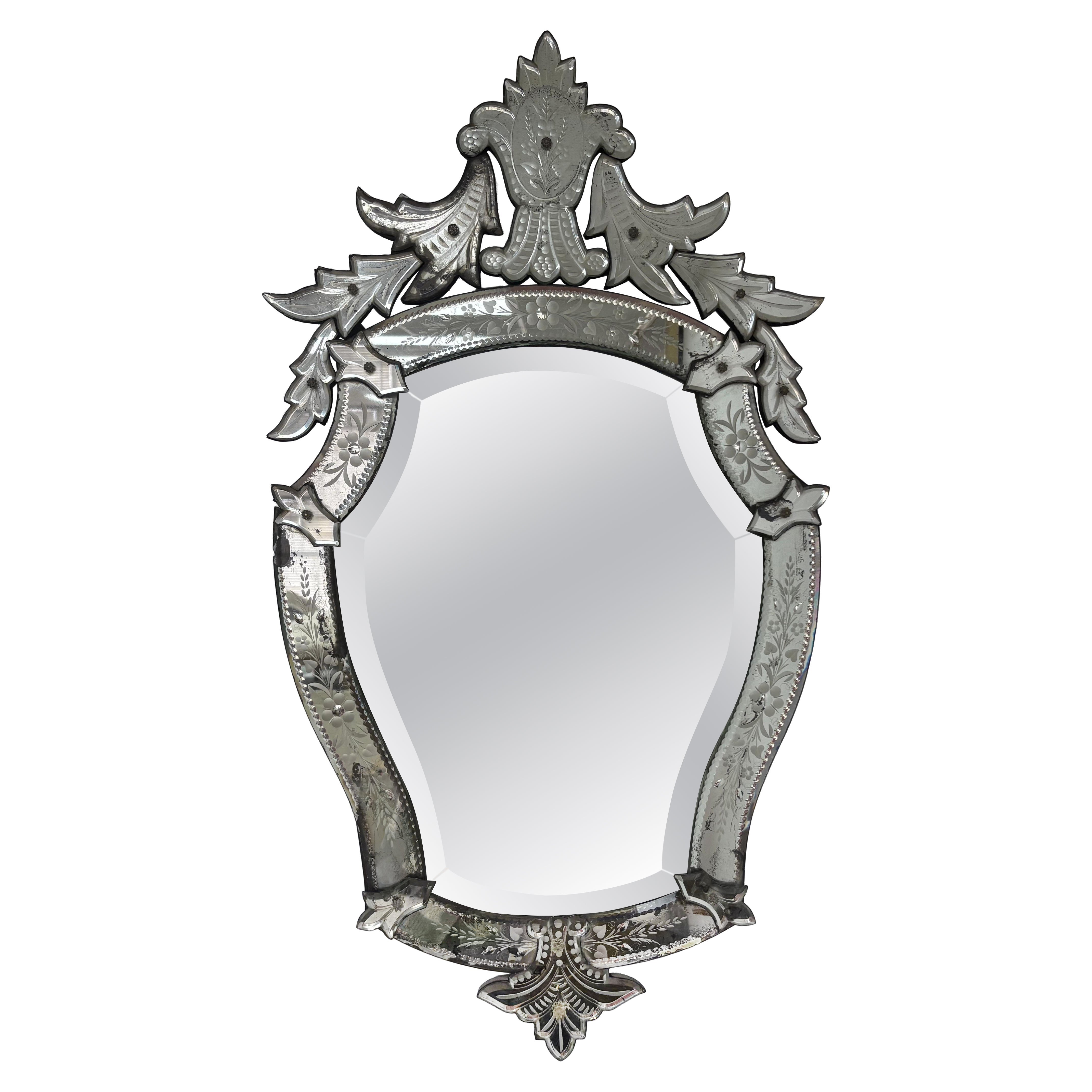 Vintage Venetian Beveled And Etched Mirror