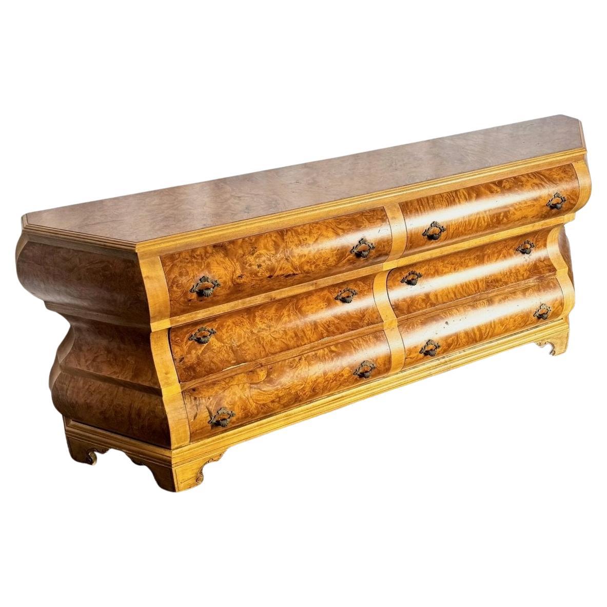 Vintage Venetian Bombe Burlwood Dresser For Sale