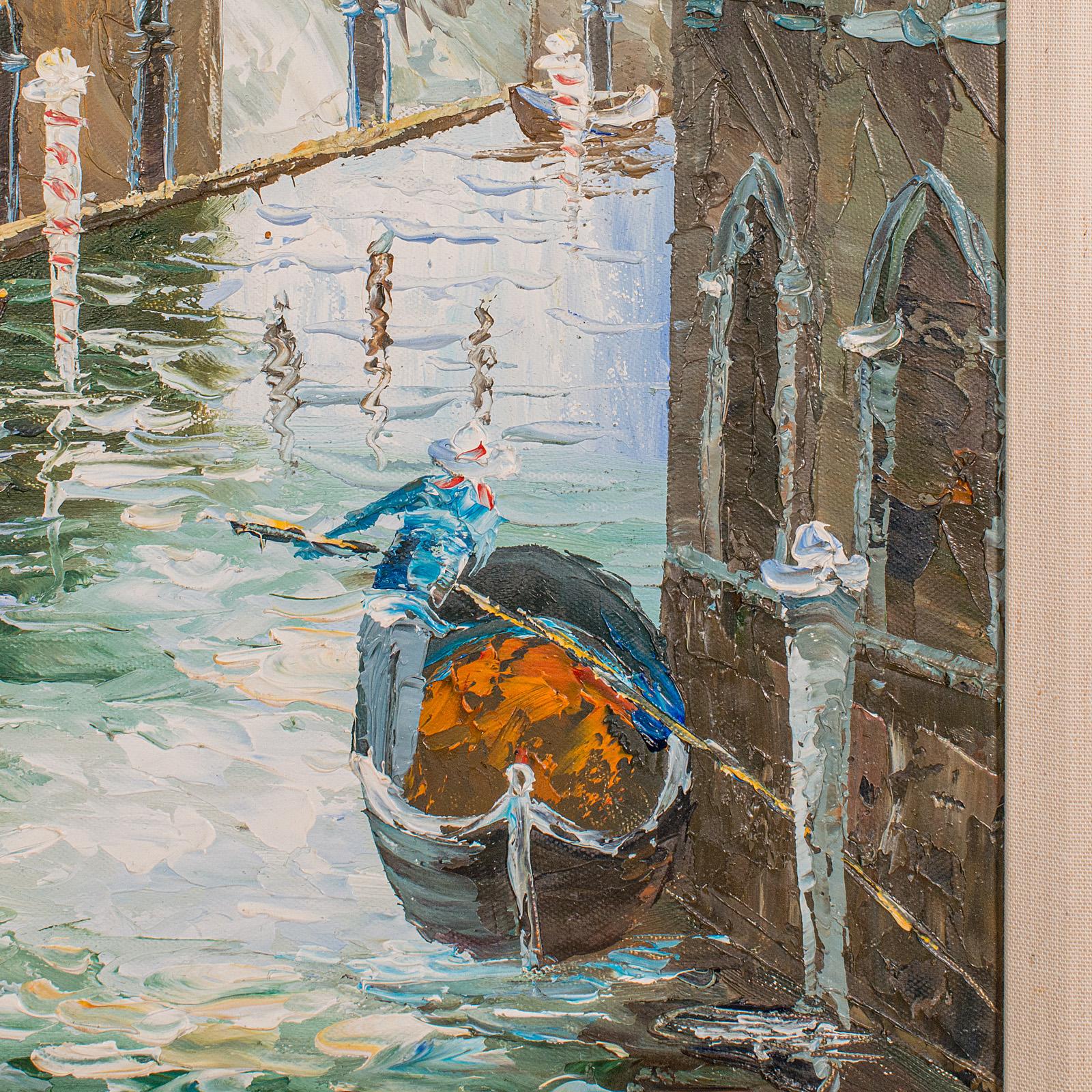 20ième siècle Peinture de canaux vénitiens vintage, école continentale, huile sur toile, Venise, Art en vente