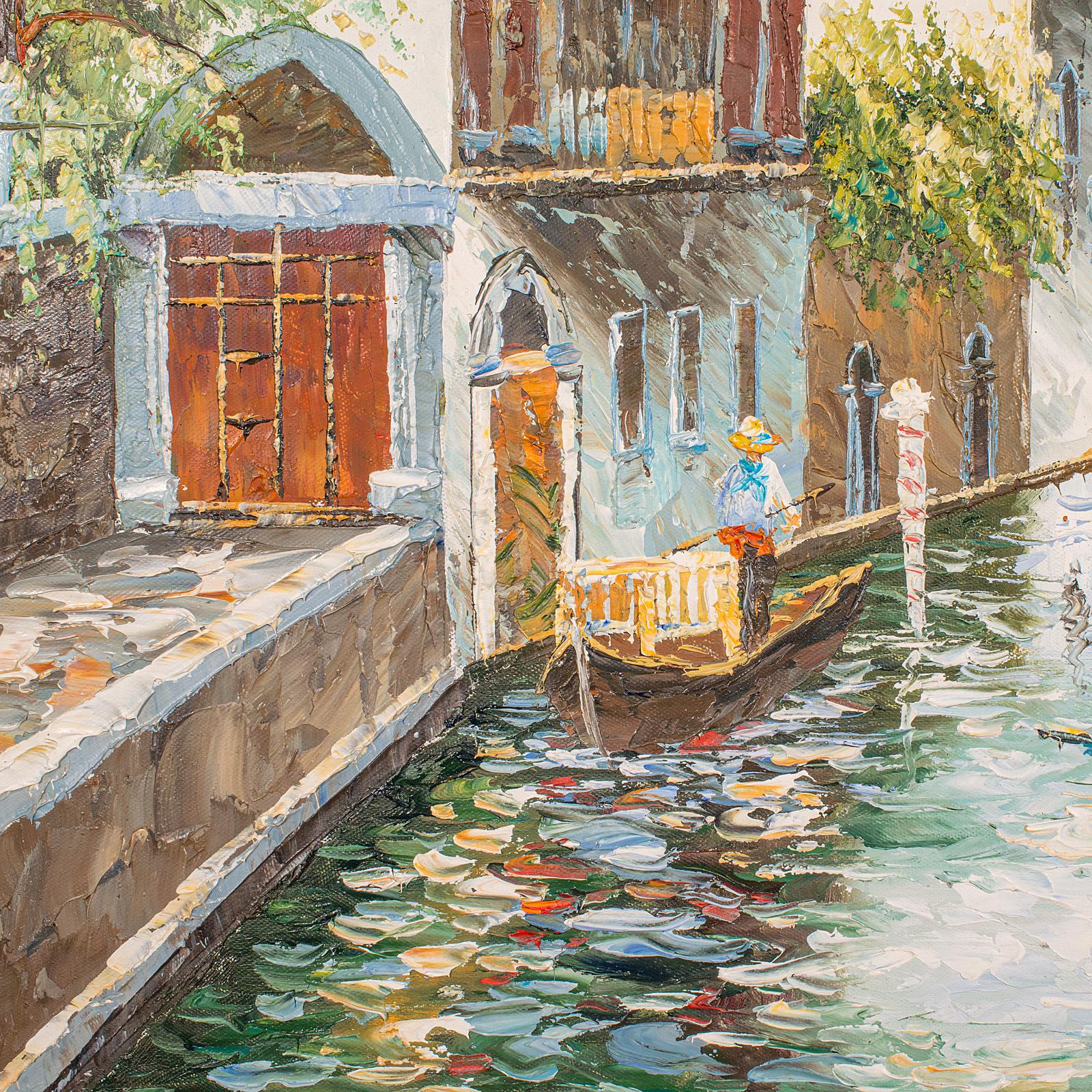 Toile Peinture de canaux vénitiens vintage, école continentale, huile sur toile, Venise, Art en vente
