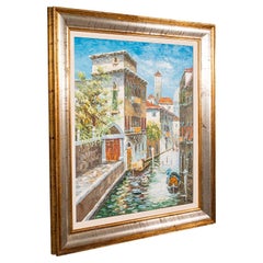 Vintage Venetian Canal Painting, Continental School, Oil on Canvas, Venice, Art