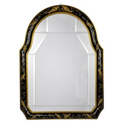 Espejo de pared Vintage Venetian Chinoiserie, Italia años 50, pintado en negro y dorado