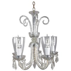 Vintage Venetian Crystal and Chrome 5-Candle Light Scroll Form Chandelier