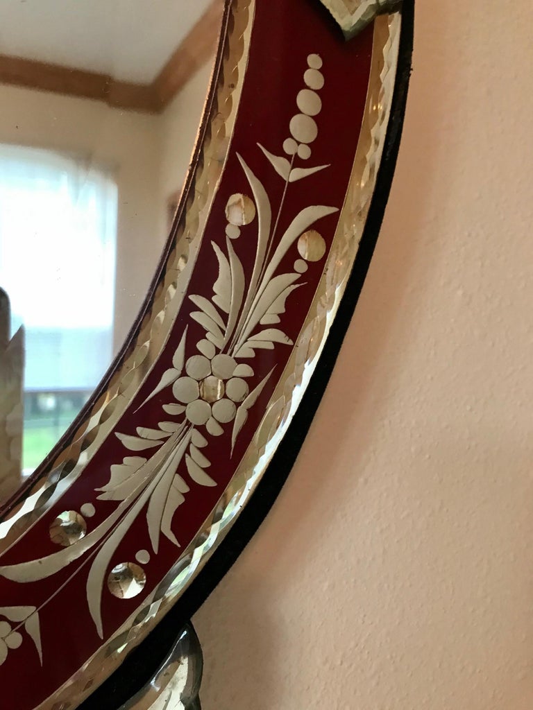 Vintage Cut and Etched Glass Wall Mirror at 1stDibs