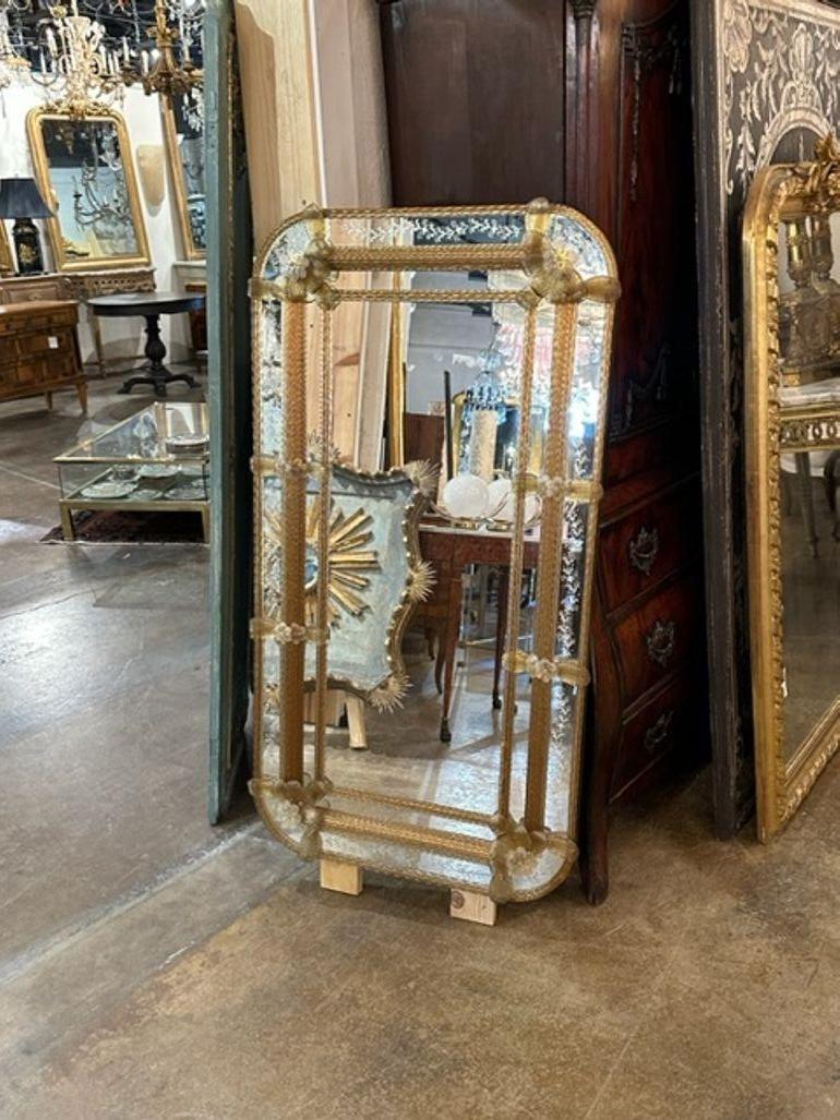 Italian Vintage Venetian Etched Glass Mirror For Sale