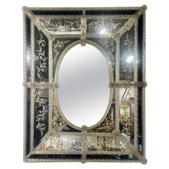 Vintage Venetian Etched Glass Mirror