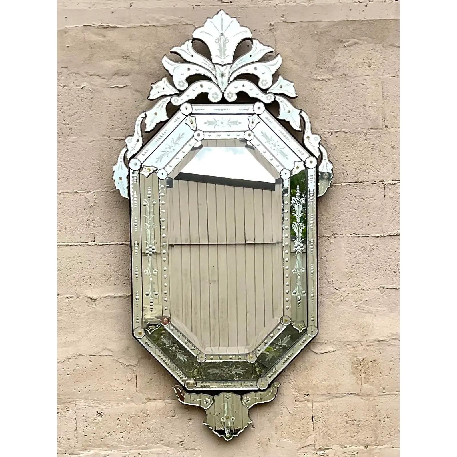 Vintage Venetian Etched Glass Wall Mirror For Sale 1