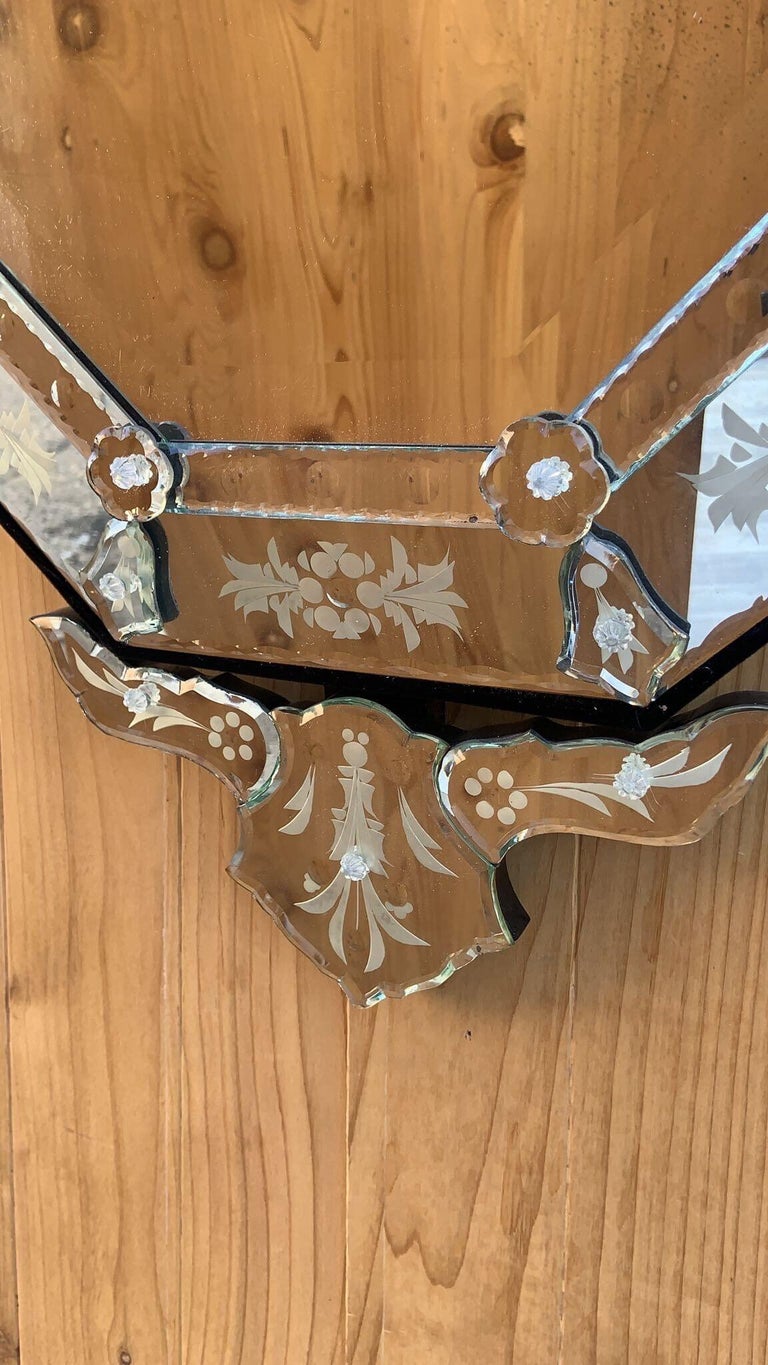 Vintage Etched Glass Wall Mirror For Sale at 1stDibs