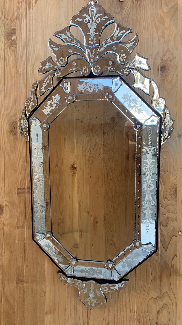 Vintage Etched Glass Wall Mirror For Sale at 1stDibs