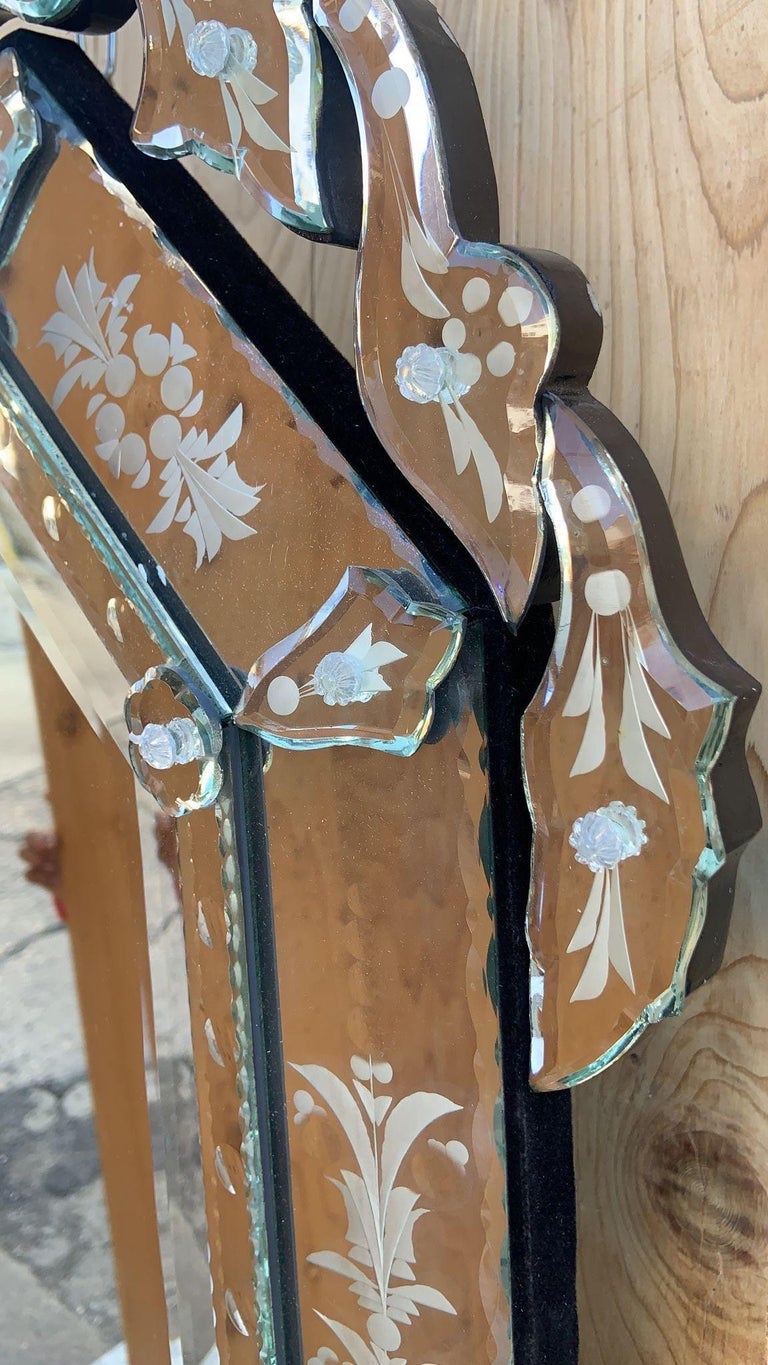 Vintage Etched Glass Wall Mirror For Sale at 1stDibs