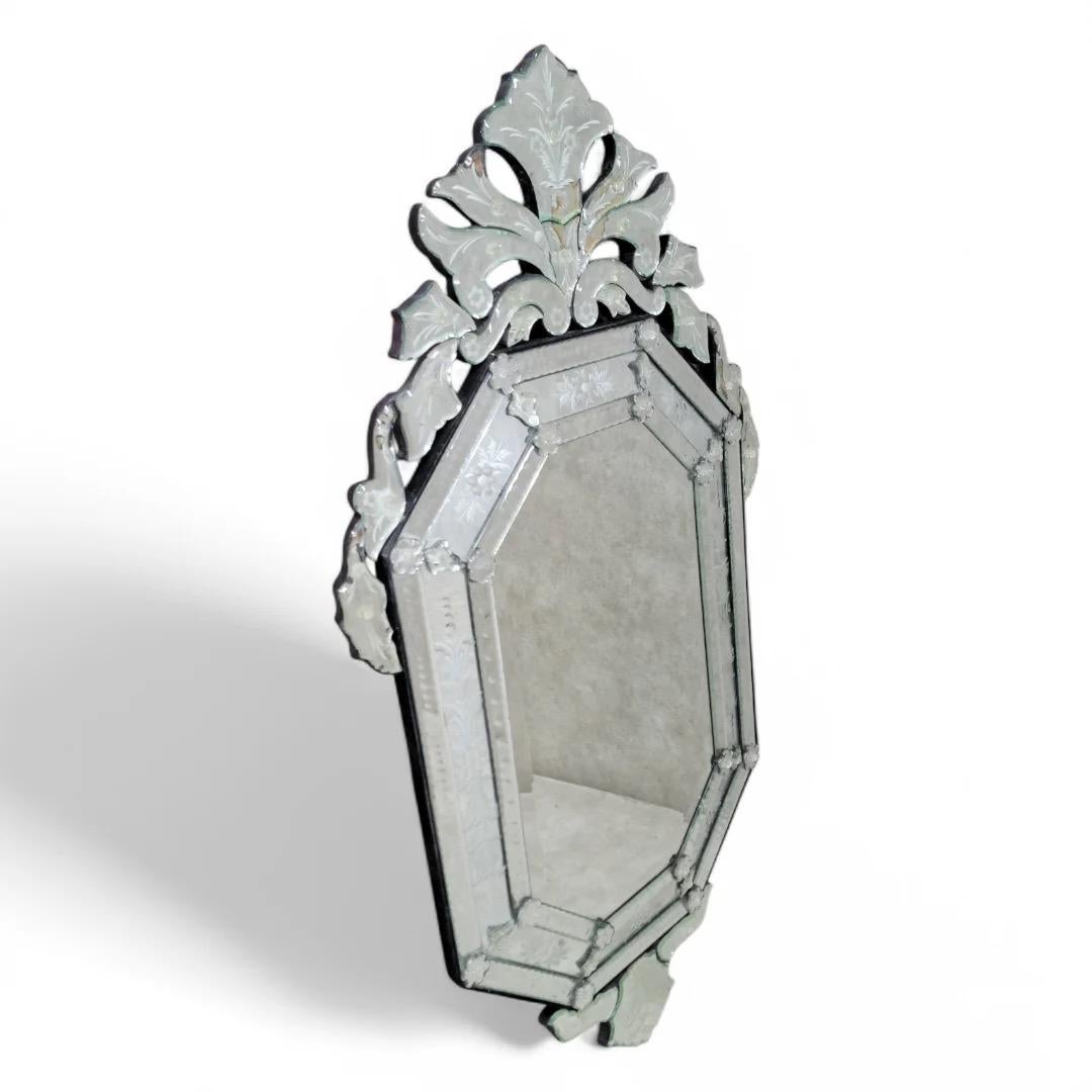 Baroque Revival Vintage Venetian Etched Glass Wall Mirror For Sale