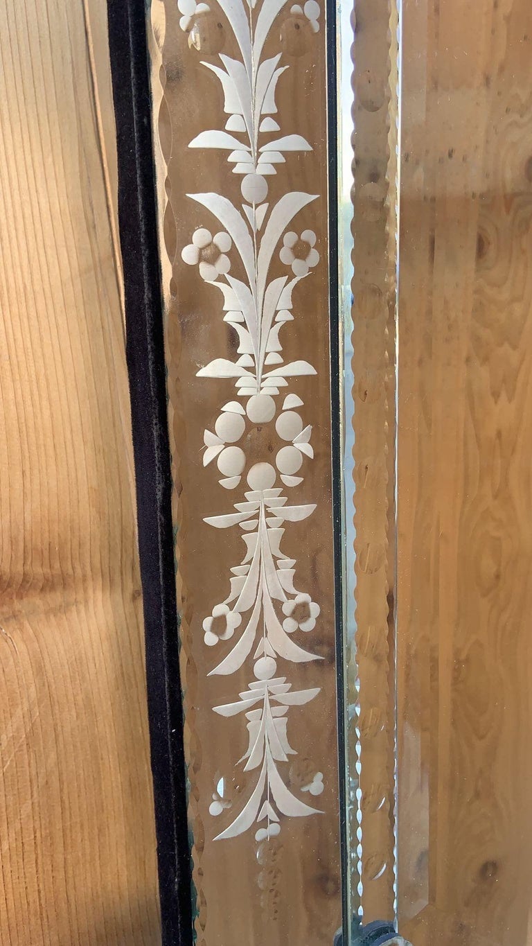 Vintage Etched Glass Wall Mirror For Sale at 1stDibs