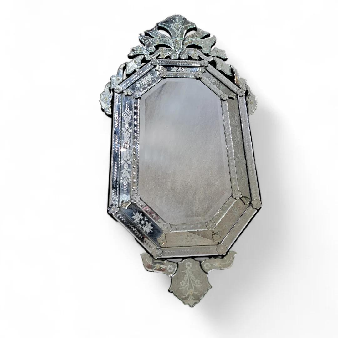 Vintage Venetian Etched Glass Wall Mirror For Sale 3