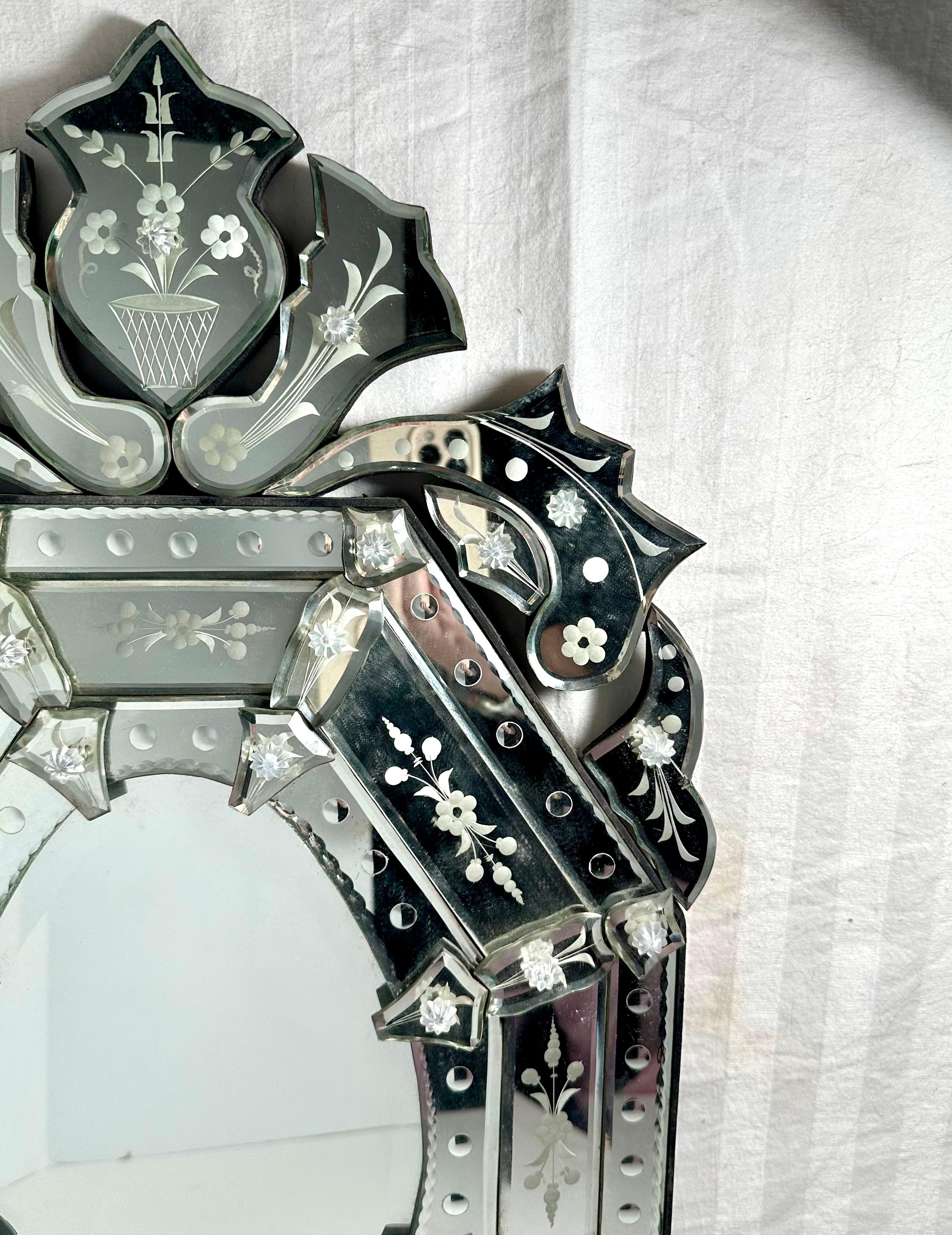 Vintage Venetian Ätzen achteckigen Spiegel. im Angebot 3