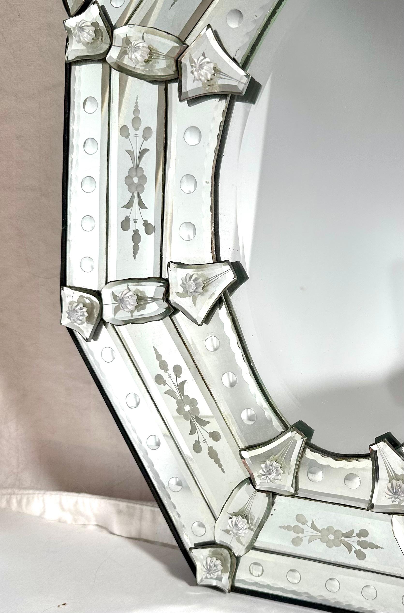 Vintage Venetian Ätzen achteckigen Spiegel. im Angebot 5