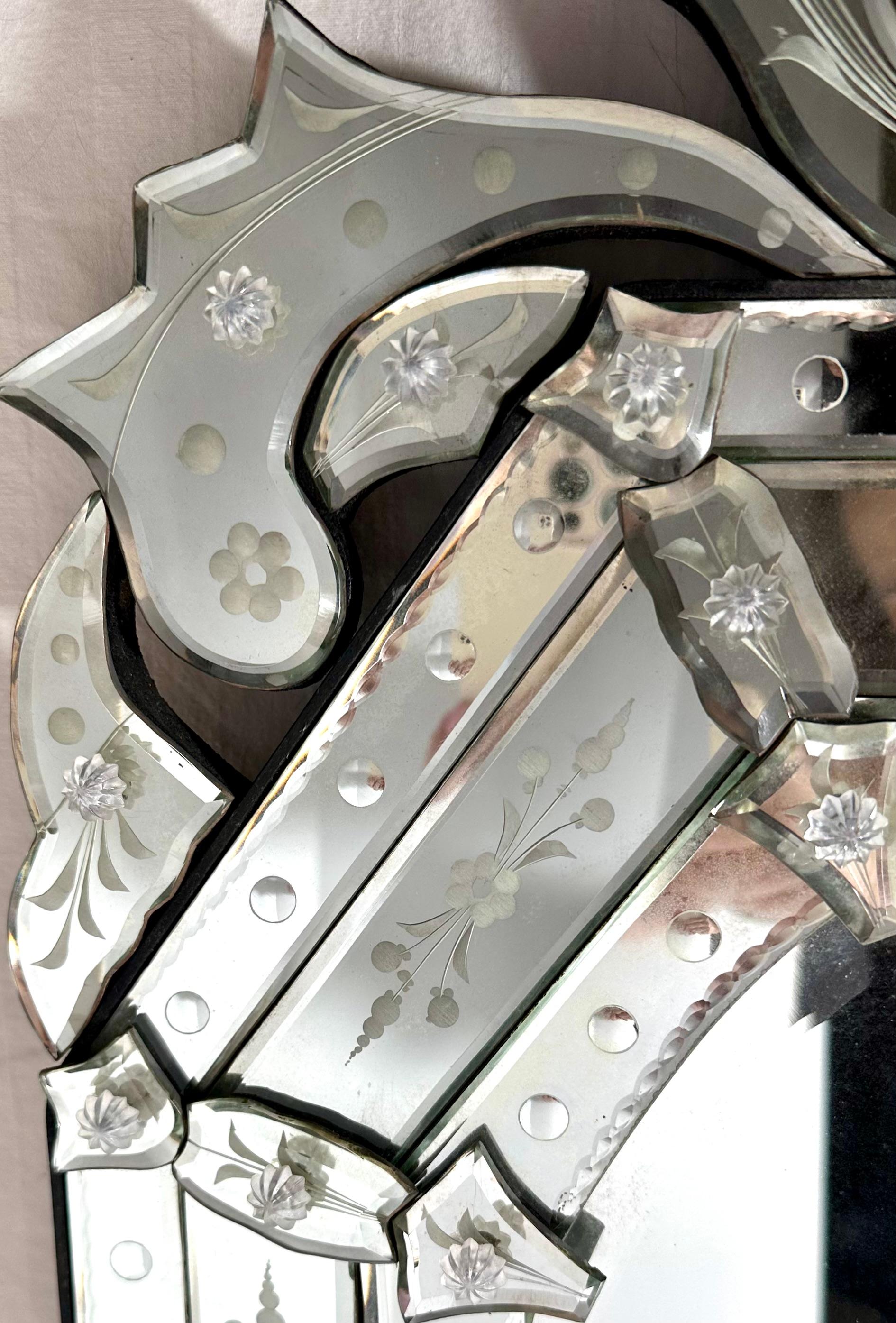 Vintage Venetian Ätzen achteckigen Spiegel. im Angebot 6