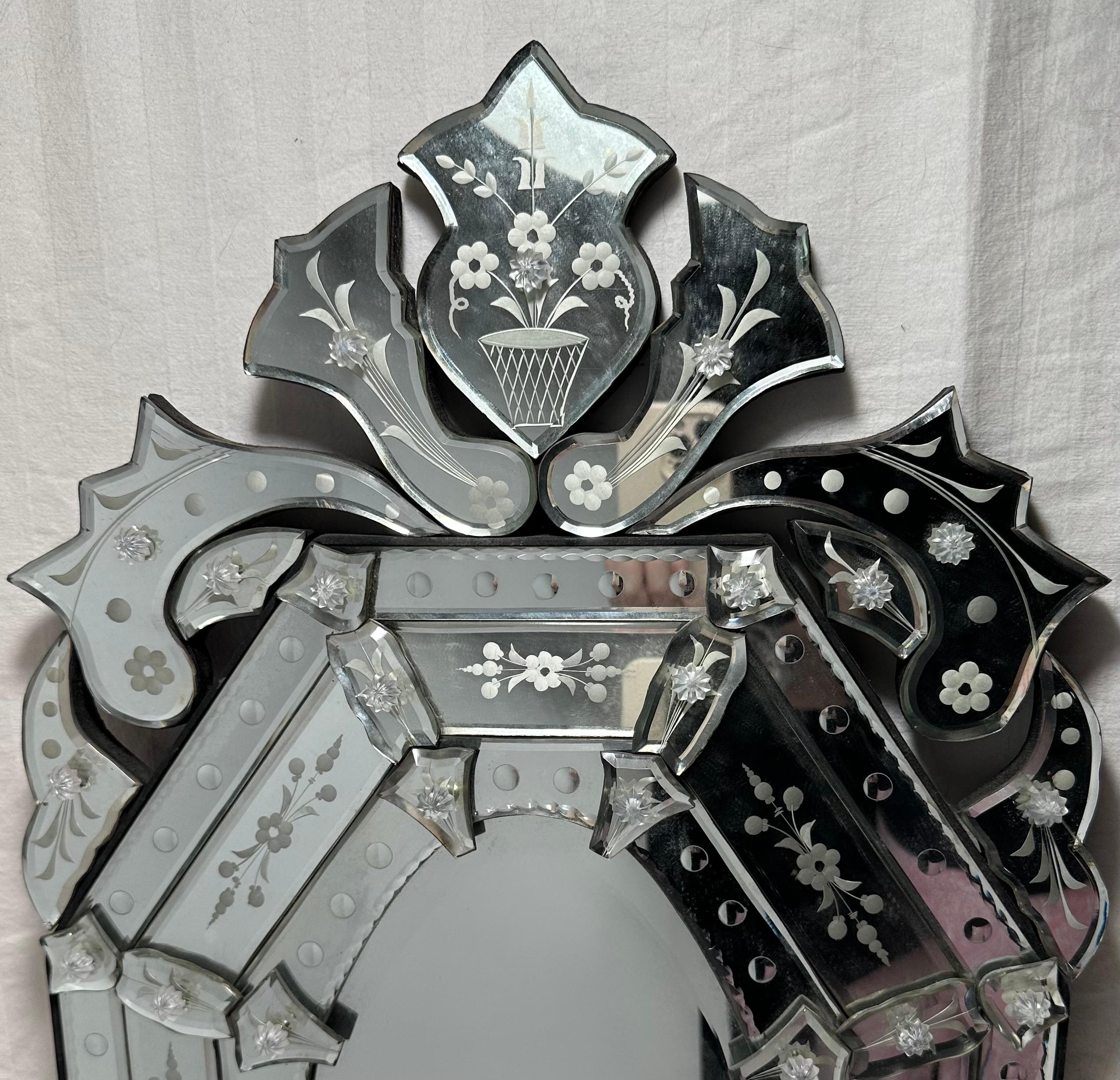 Vintage Venetian Ätzen achteckigen Spiegel. im Zustand „Gut“ im Angebot in Vero Beach, FL