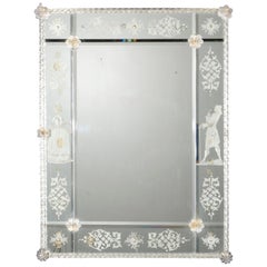 Vintage Venetian Etched Wall Mirror with Floral and Figures, 20th Century