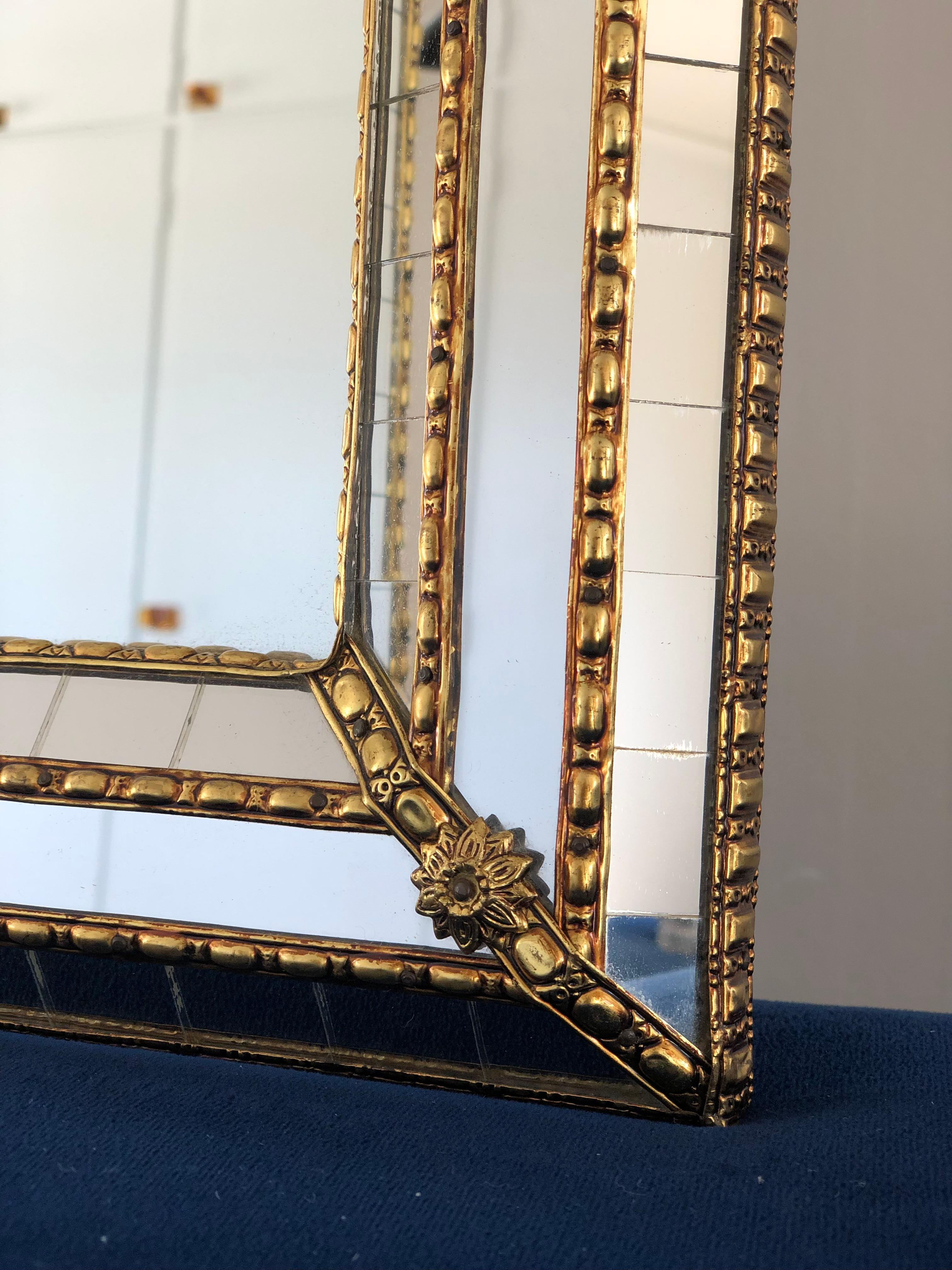 Hand-Crafted Vintage Venetian Full Length Mirror Hollywood Regency in Gold Spain 1990s