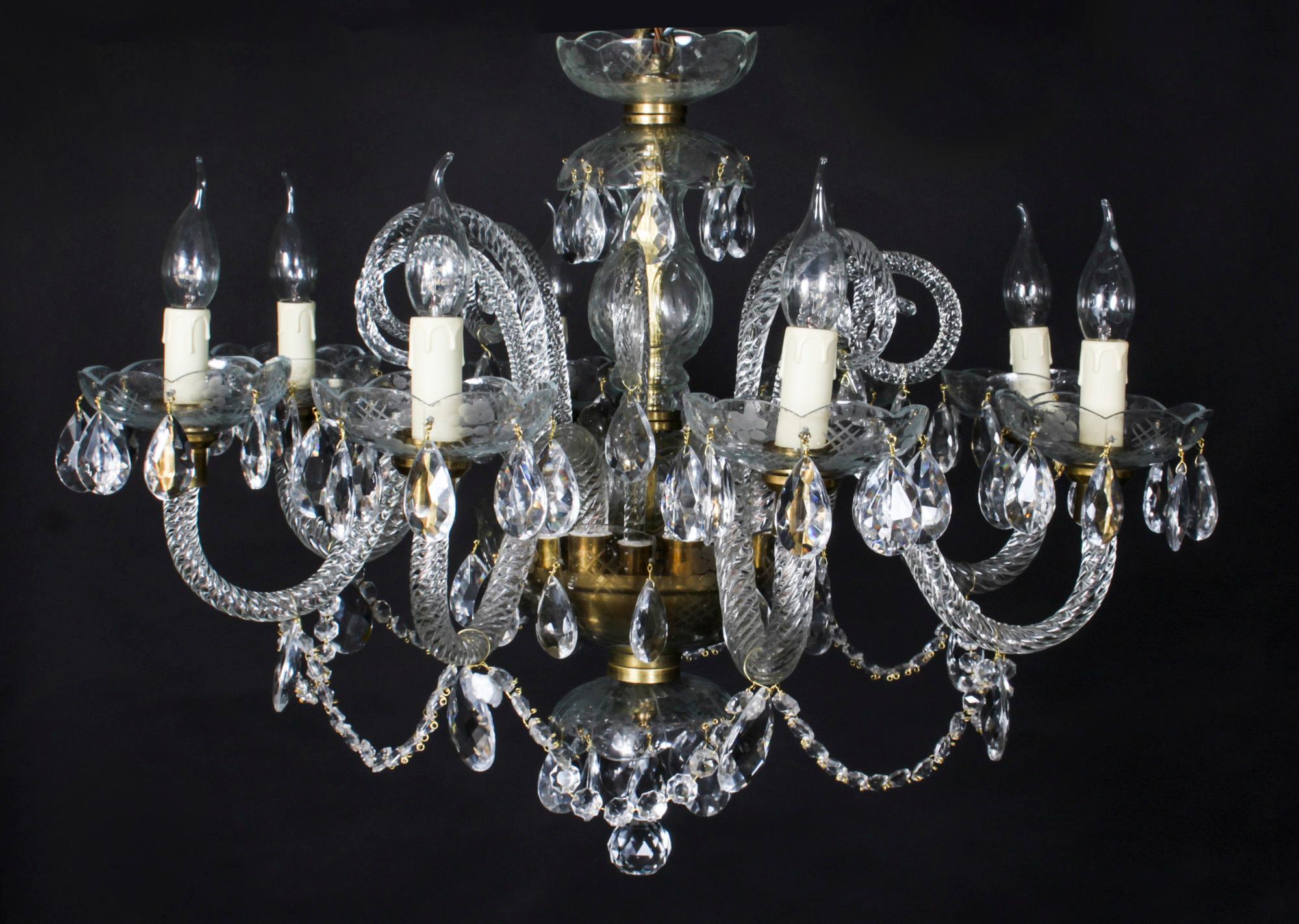 Vintage Venetian Glass 8 Branch Chandelier 20th Century For Sale 7