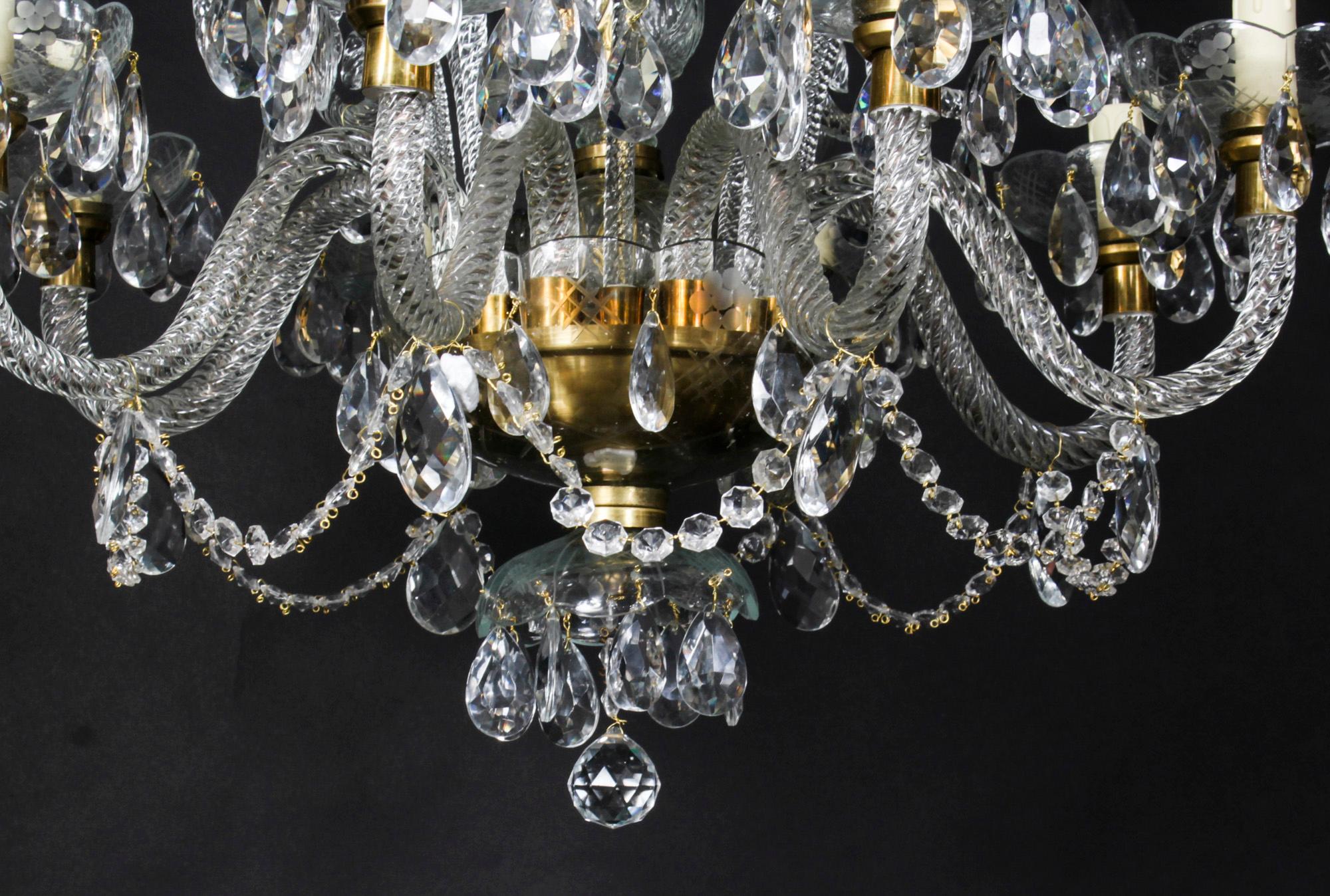 Crystal Vintage Venetian Glass 8 Branch Chandelier 20th Century For Sale
