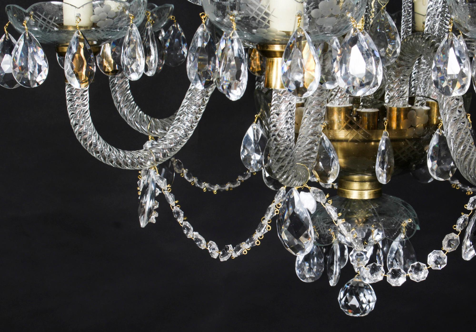 Vintage Venetian Glass 8 Branch Chandelier 20th Century For Sale 2