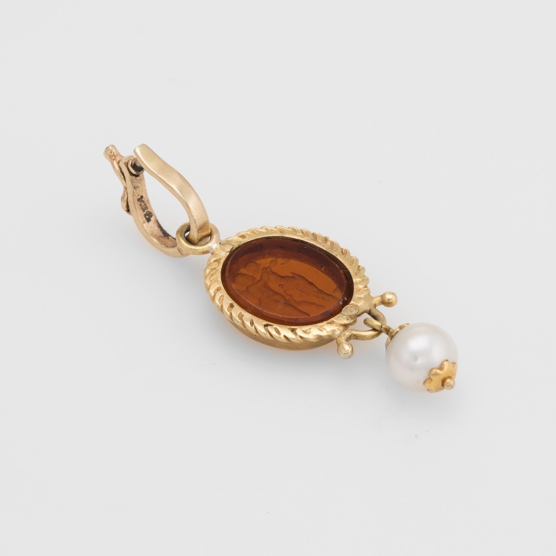 Vintage Venetian Glass Cherub Pendant 14 Karat Gold Cultured Pearl Jewelry In Excellent Condition In Torrance, CA