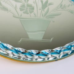 Vintage Venetian glass Round Mirror Tray, Italy 1950s