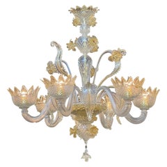 Vintage Venetian Gold Glass Chandelier with 6 Lights