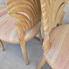 Vintage Venetian Grotto Style Carved Wood Palm Leaf Dining Chairs Set of 4
