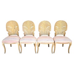 Vintage Venetian Grotto Style Carved Wood Palm Leaf Dining Chairs Set of 4