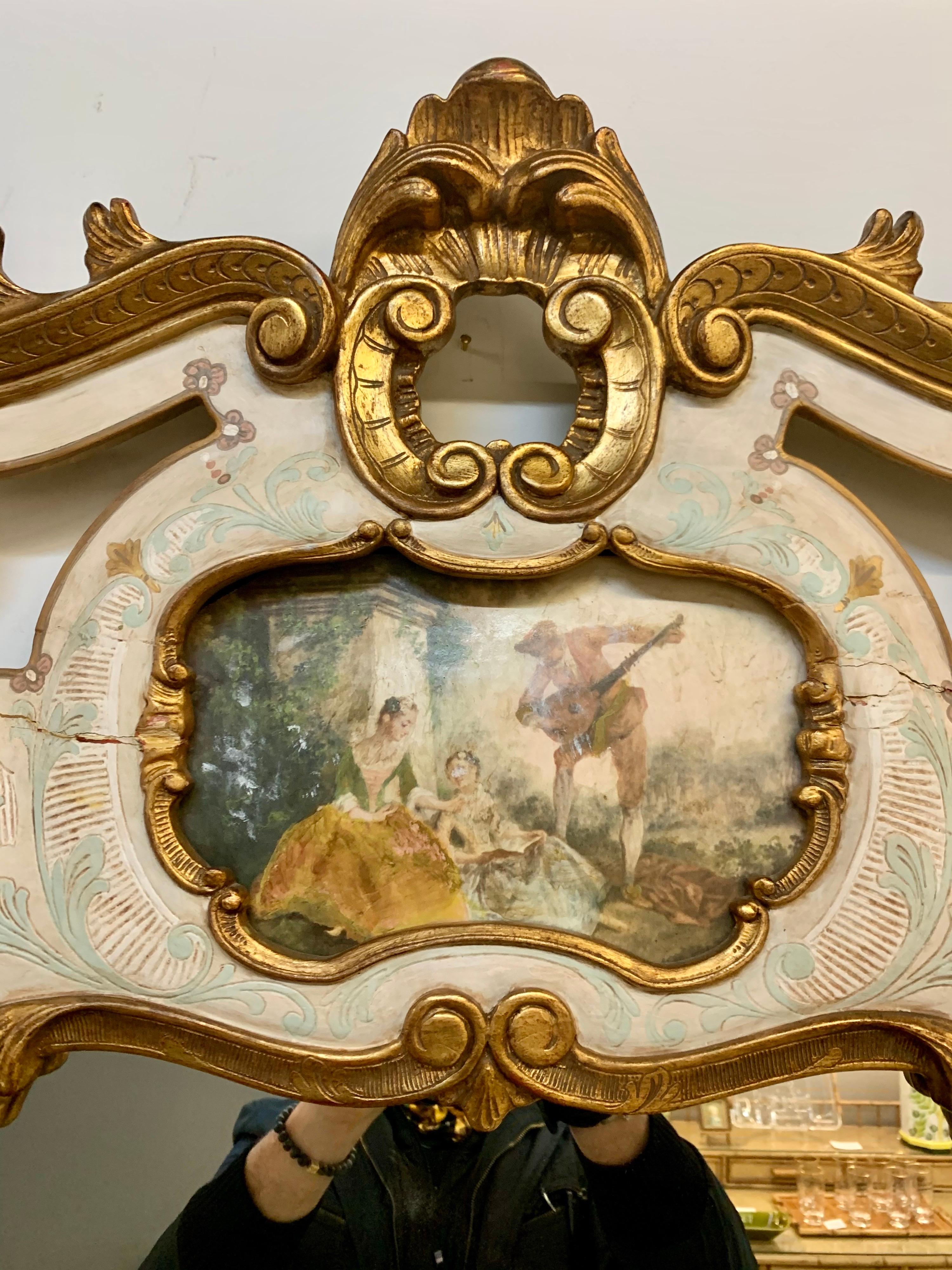 Vintage Venetian Hand Painted Trumeau Gilt Decorated Wall Mirror 5