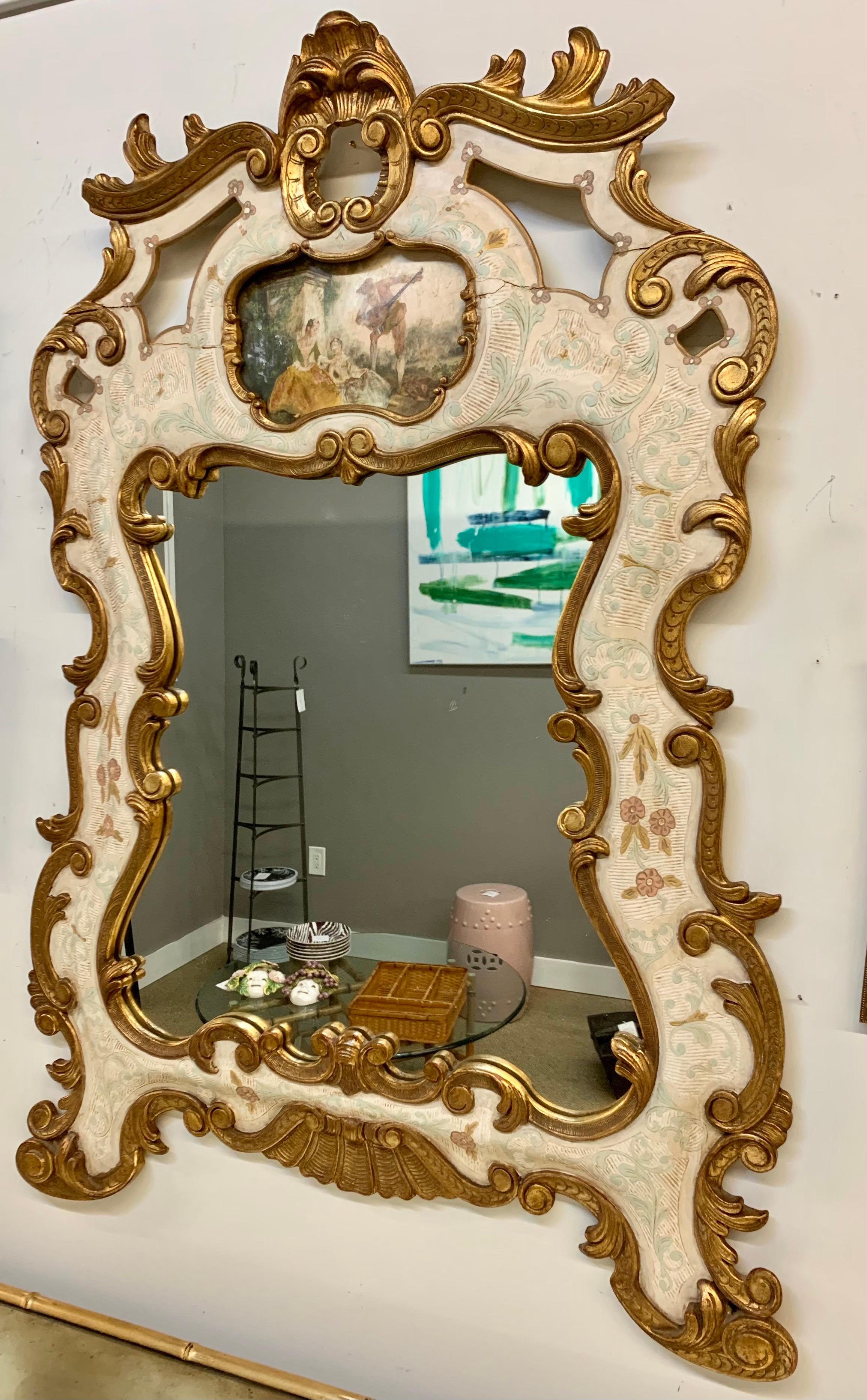 Made of resin and giltwood, this Venetian Trumeau mirror is guaranteed to set your home apart,
circa 1950s-1960s with age appropriate wear including some fractures in the resin, see pics.
Now, more than ever, home is where the heart is.