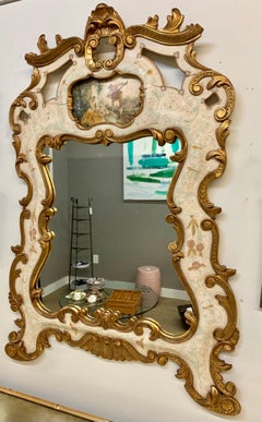 Vintage Venetian Hand Painted Trumeau Gilt Decorated Wall Mirror