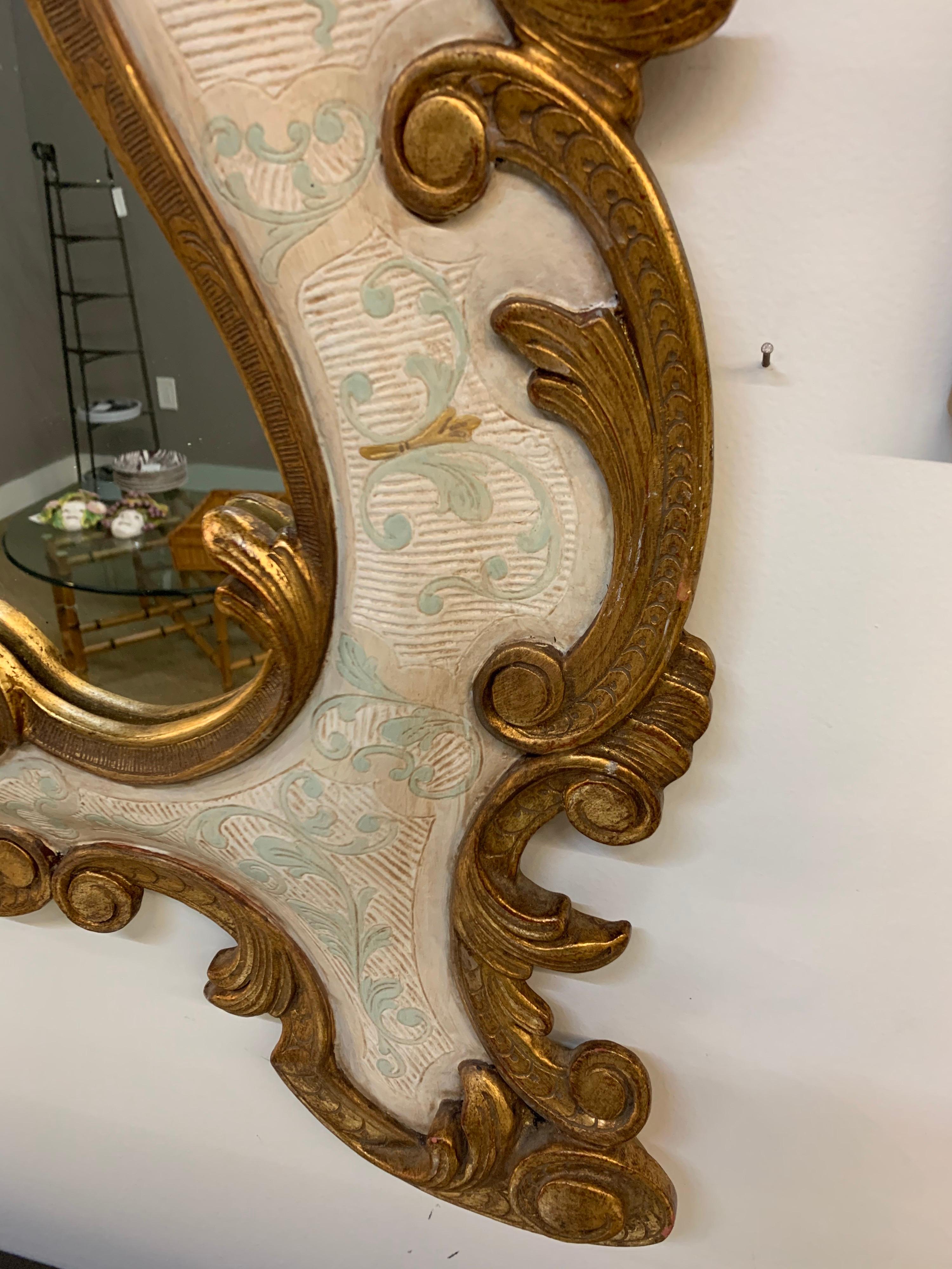 Neoclassical Vintage Venetian Hand Painted Trumeau Gilt Decorated Wall Mirror