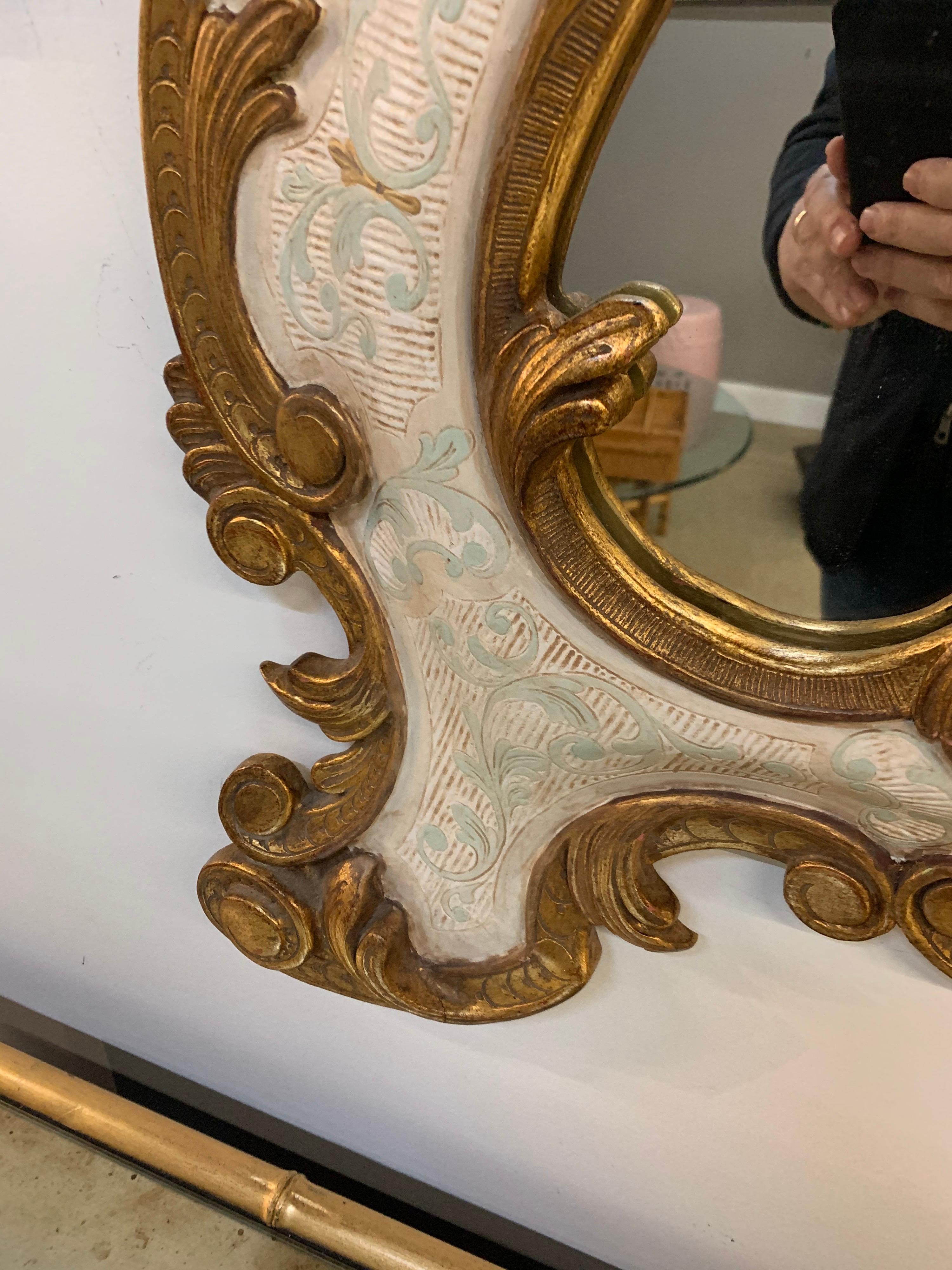 Vintage Venetian Hand Painted Trumeau Gilt Decorated Wall Mirror 1
