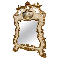 Vintage Venetian Hand Painted Trumeau Gilt Decorated Wall Mirror