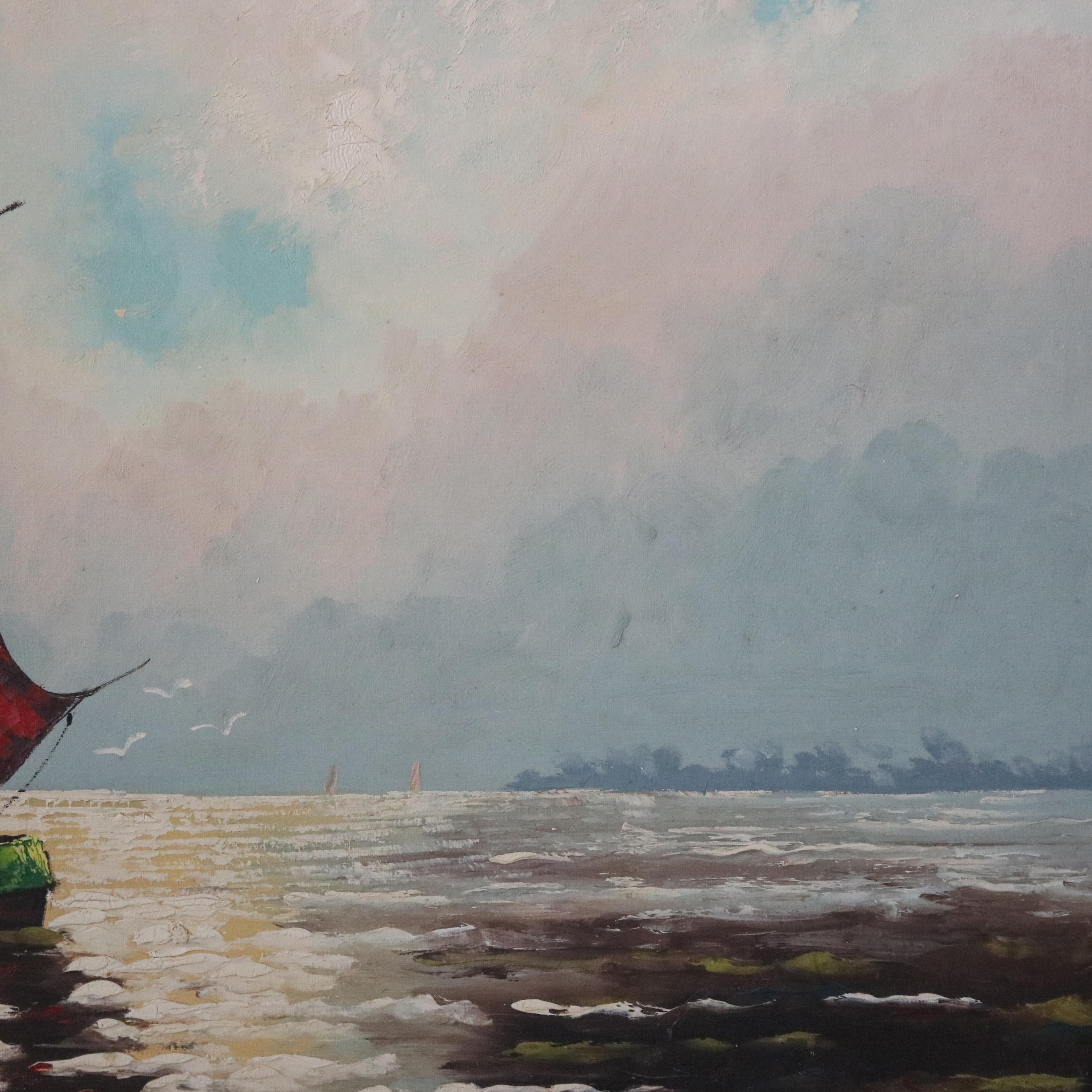 Vintage-Gemälde, venezianische Hafenszene, Öl auf Leinwand, 20. Jahrhundert im Zustand „Gut“ im Angebot in Big Flats, NY