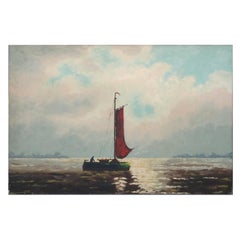 Vintage Venetian Harbor Scene Oil on Canvas Painting, 20th Century