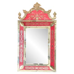 Vintage Venetian Hit Pink Etched Glass Wall Mirror