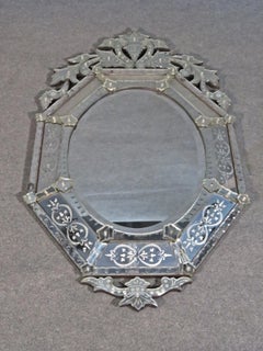 Vintage Venetian Italian Ecthed Glass Wall Mirror Circa Vintage 1950s