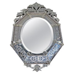 Vintage Venetian Italian Ecthed Glass Wall Mirror Circa 1950s