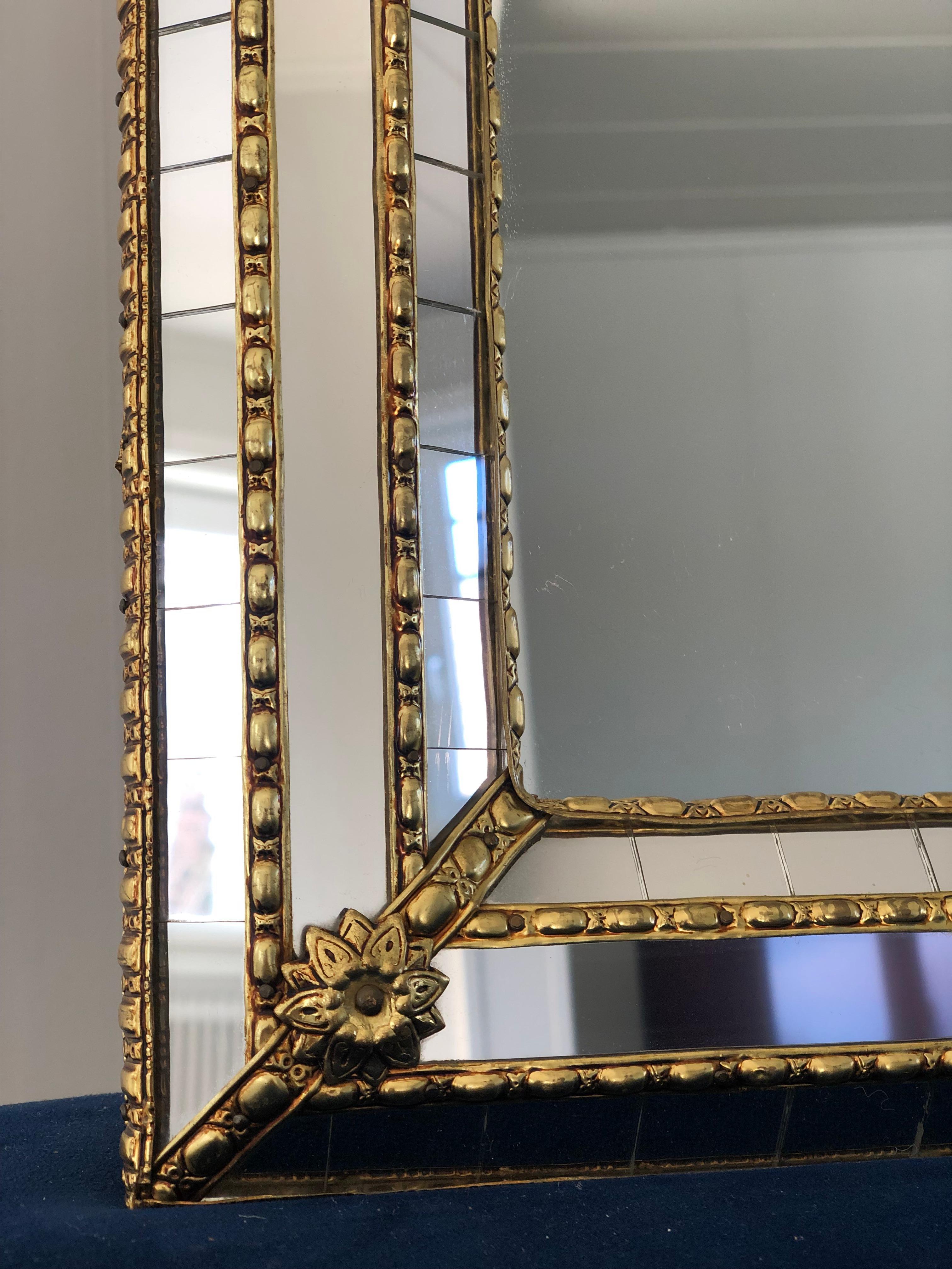Spanish Vintage Venetian Large Mirror Hollywood Regency in Gold Spain 1990s For Sale