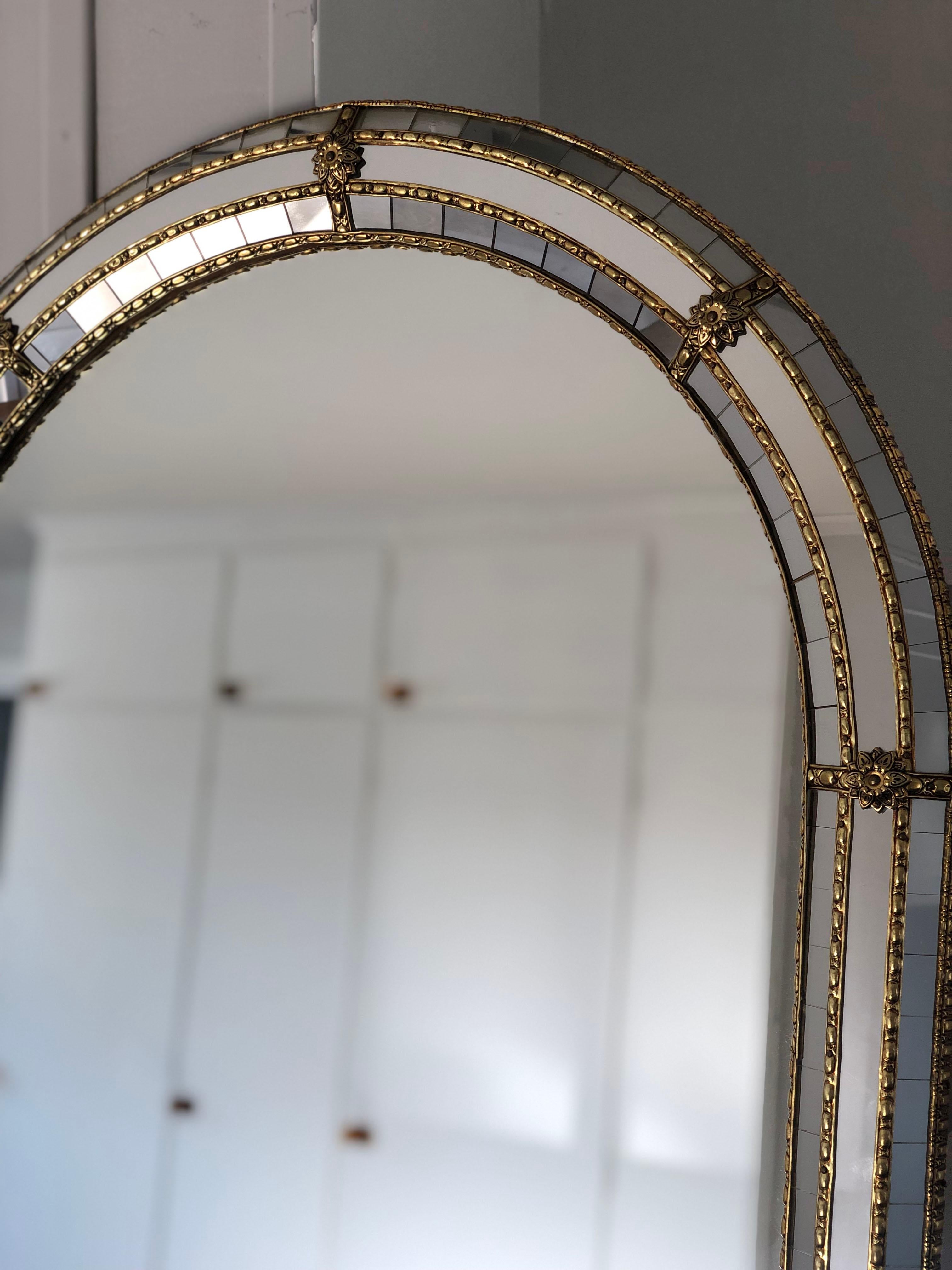 Hand-Crafted Vintage Venetian Large Mirror Hollywood Regency in Gold Spain 1990s For Sale