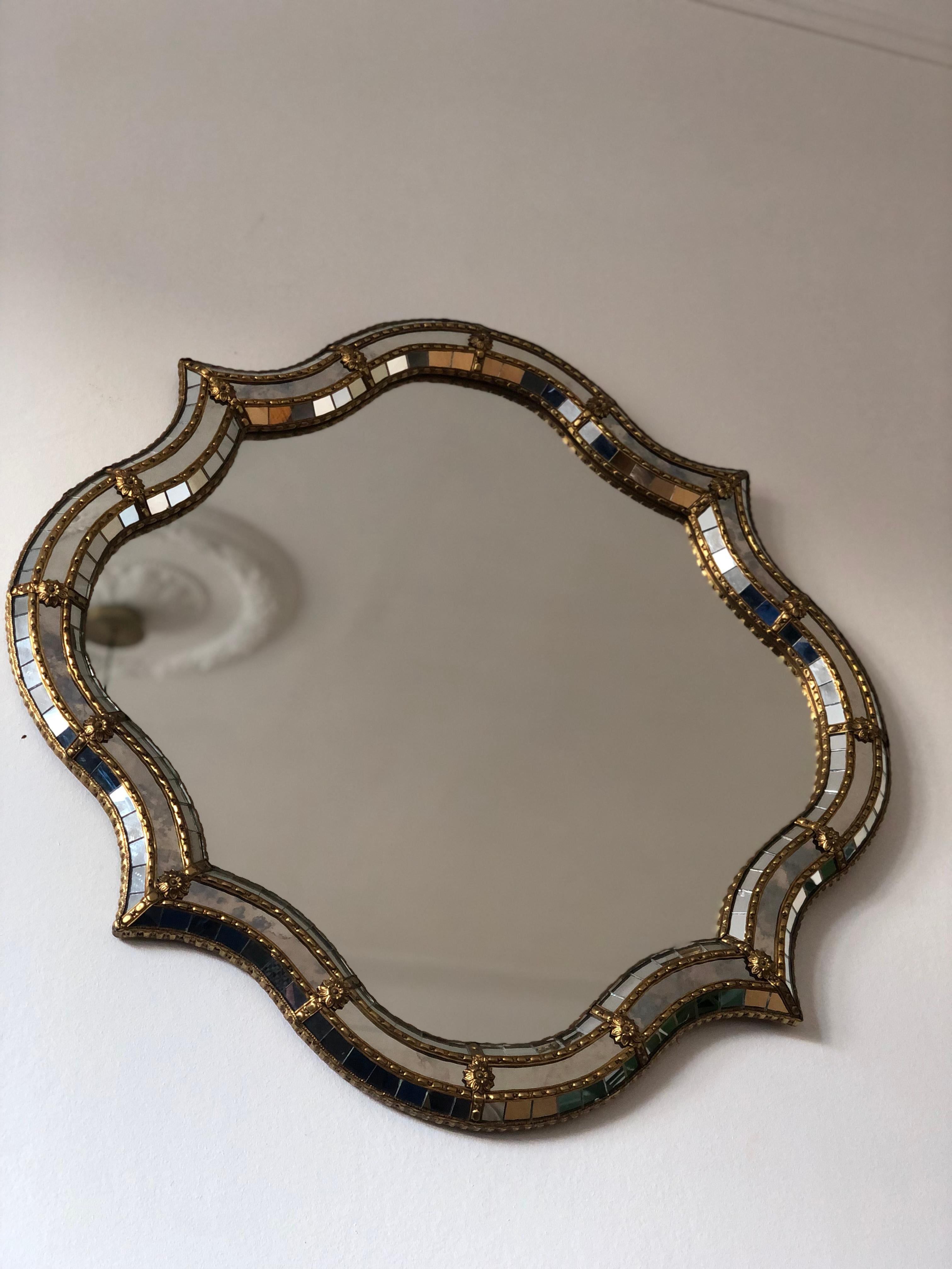 Espejo vintage veneciano grande Hollywood Regency en oro España años 90 Español en venta