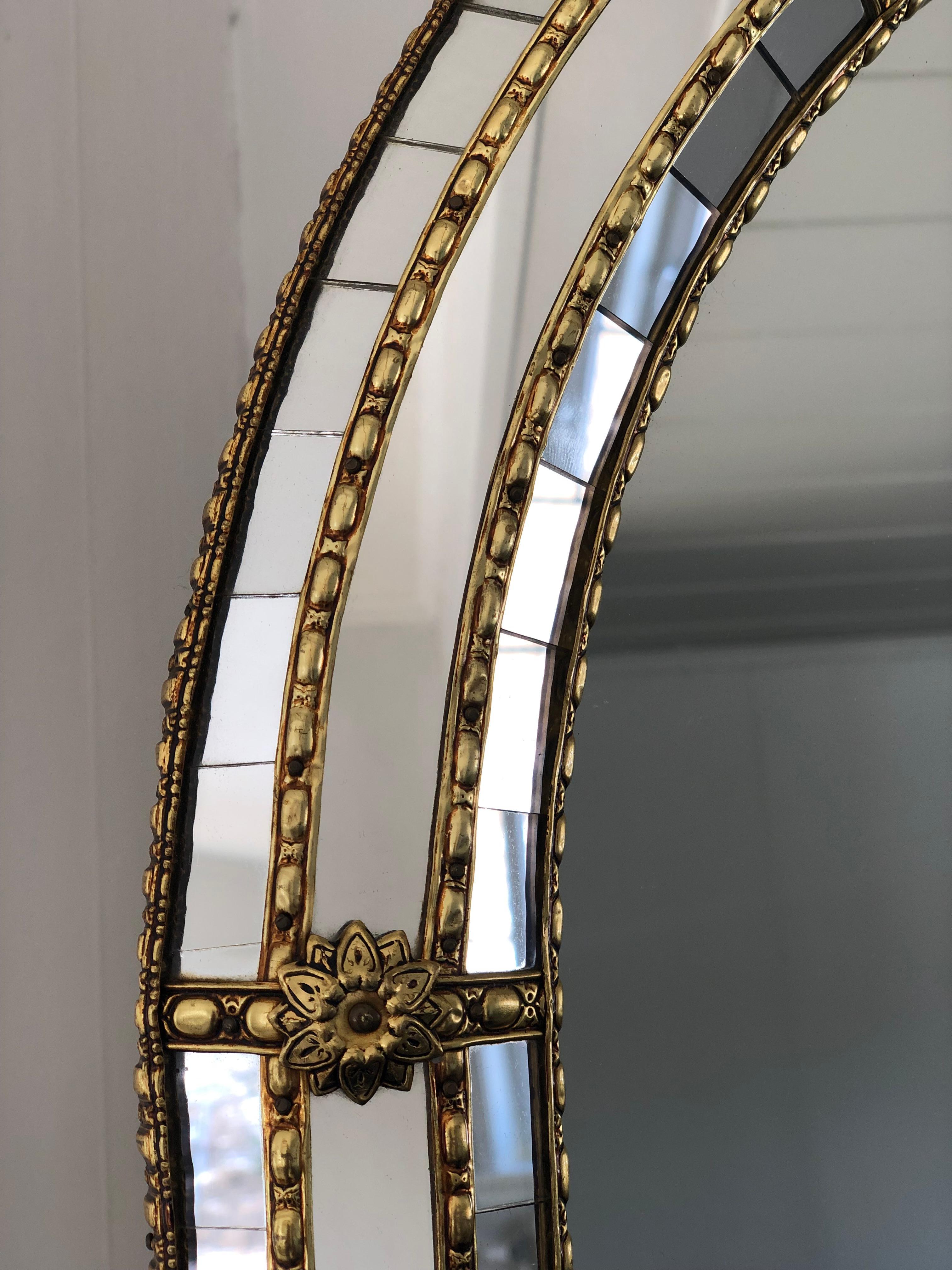 Brass Vintage Venetian Large Mirror Hollywood Regency in Gold Spain 1990s For Sale