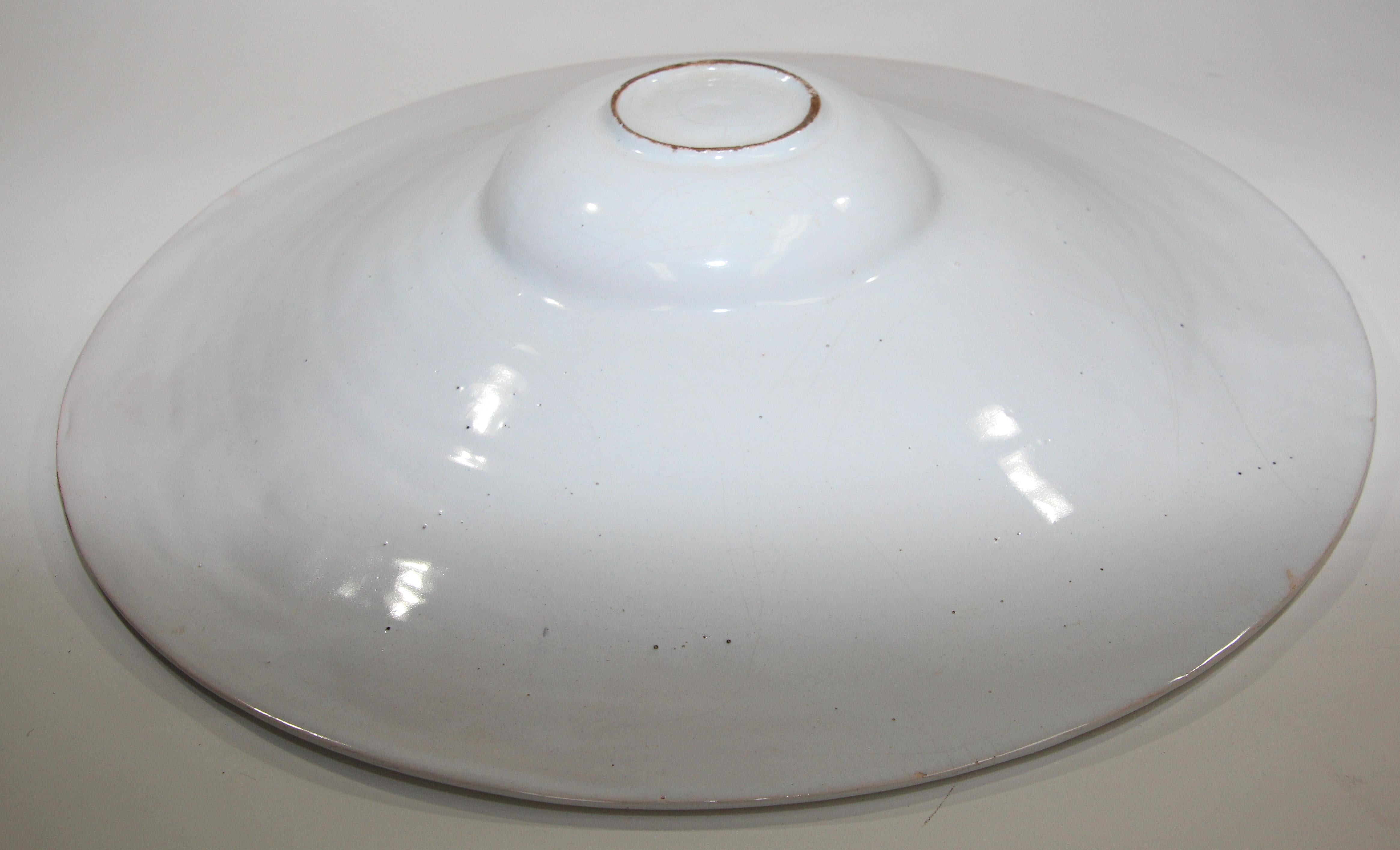 Vintage Talavera Large Stoneware White Bowl Spain For Sale 2