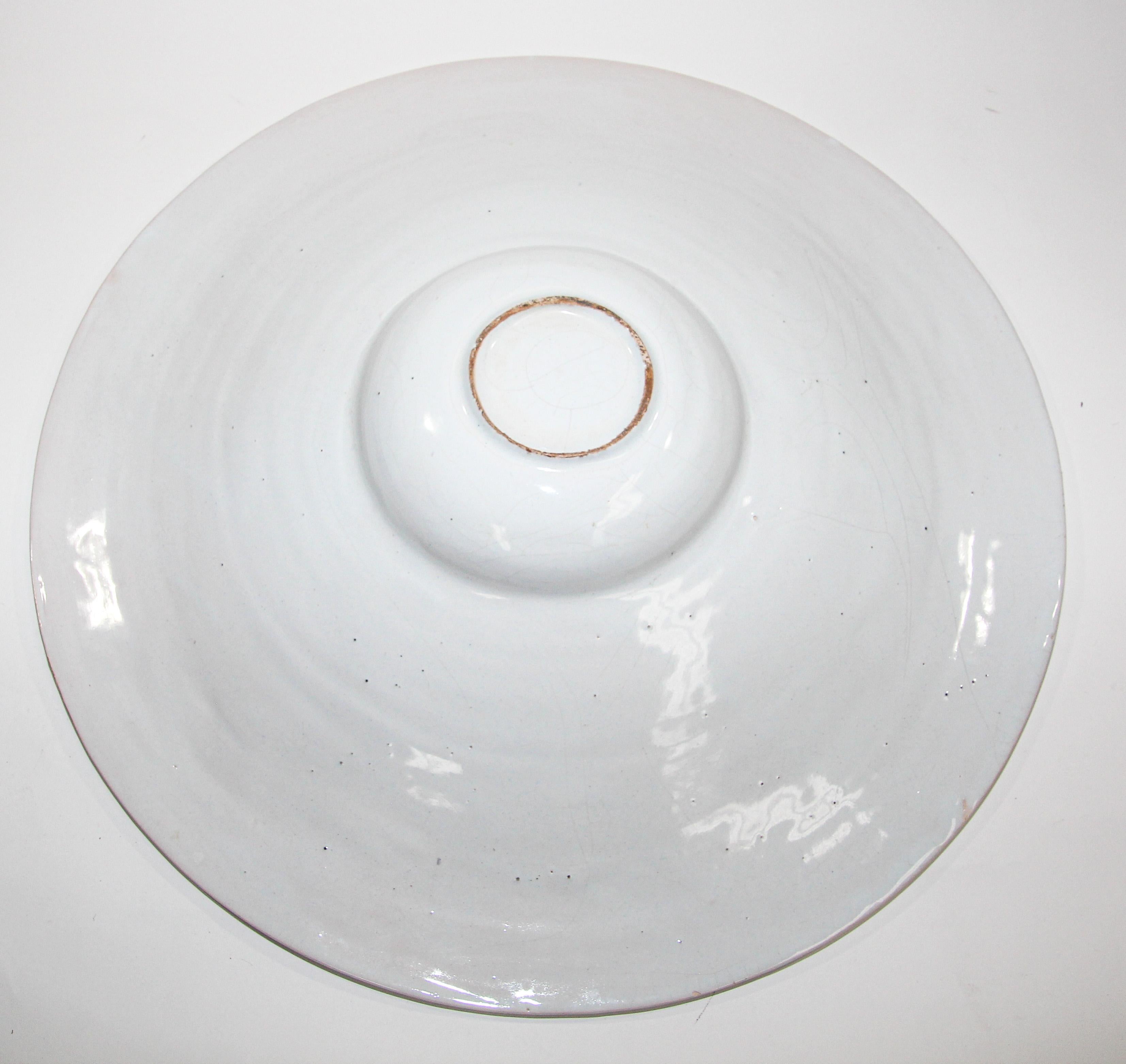 Vintage Talavera Large Stoneware White Bowl Spain For Sale 3